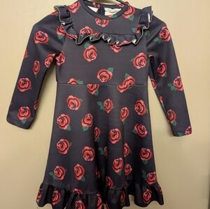 Charming Rose Print Kids Dress with Ruffle Detail